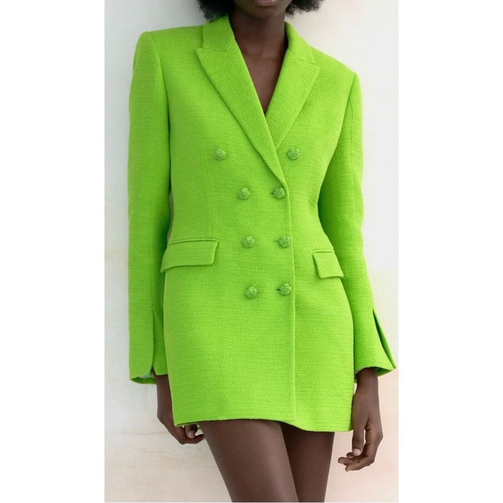 Zara Neon Green Double-Breasted Blazer Dress - Picture 6 of 12
